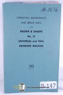 Brown & Sharpe-Brown & Sharpe No. 13 Grinder Parts & Operation Manual-#13-13-No. 13-01